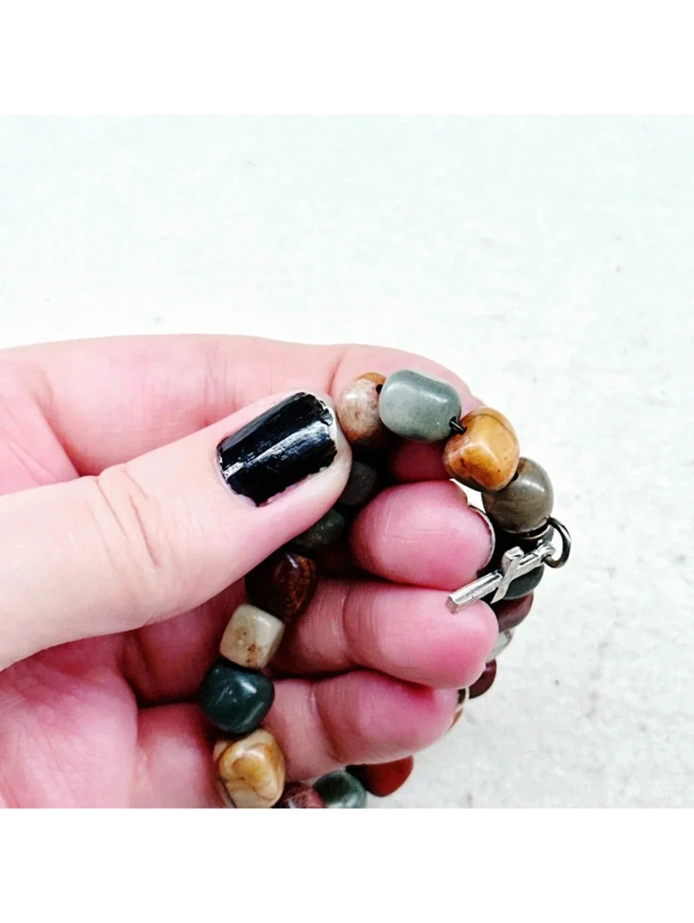 3024u. Olive Handmade Cross Bracelet